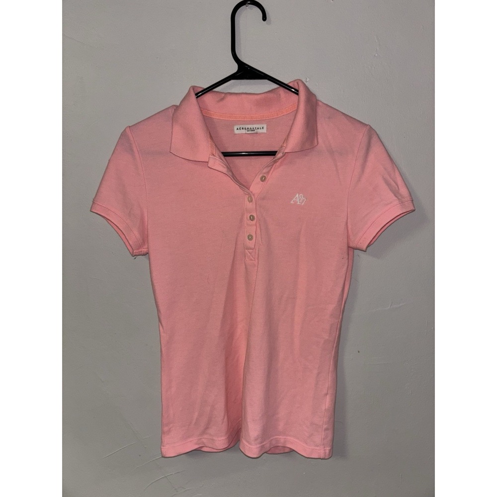 Y2K Aerpostale Women's Pink Collared Polo Size Medium T-Shirt Slim Fit